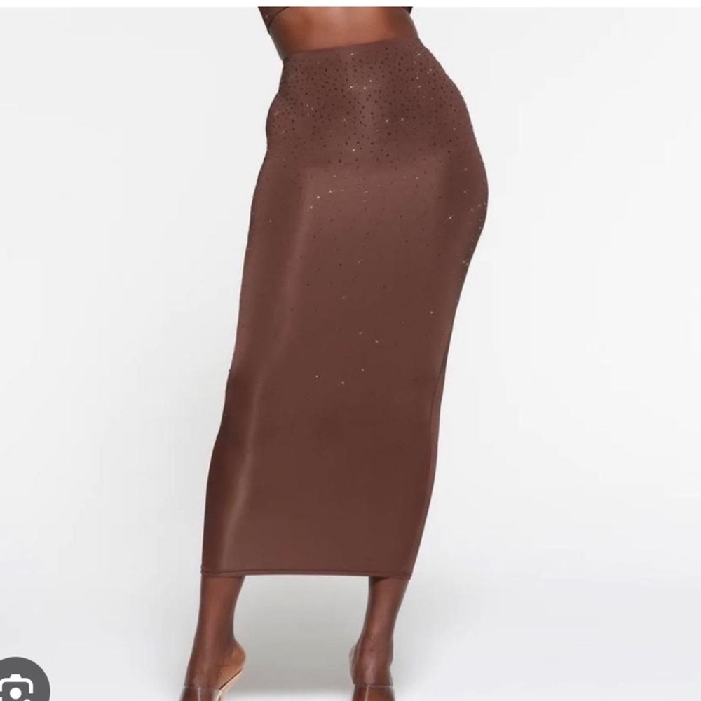 SKIMS X SWAROVSKI JELLY SHEER TUBE SKIRT in Cocoa New with Tag!